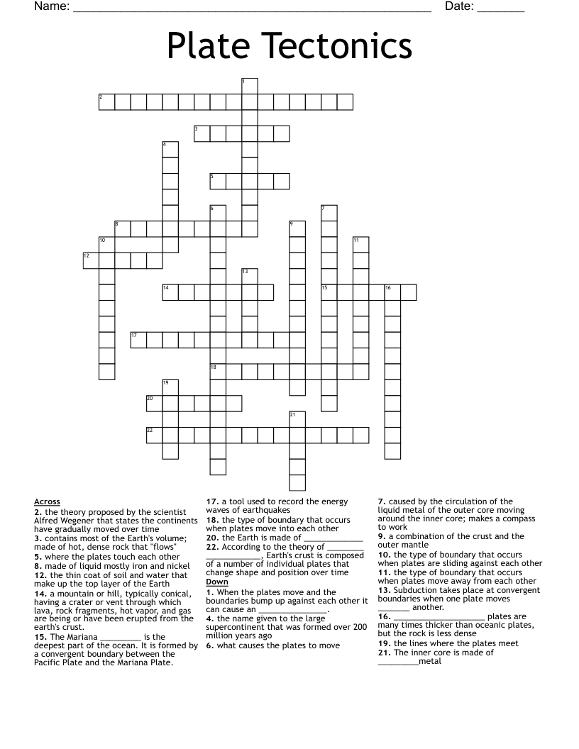 Plate Tectonics Crossword