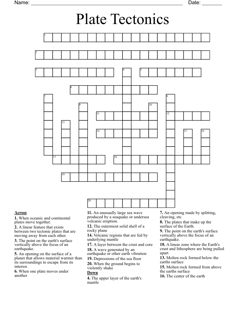Plate Tectonics Crossword