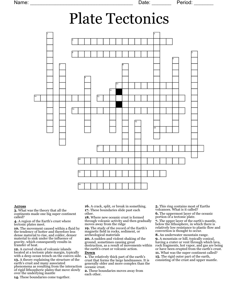 Plate Tectonics Crossword
