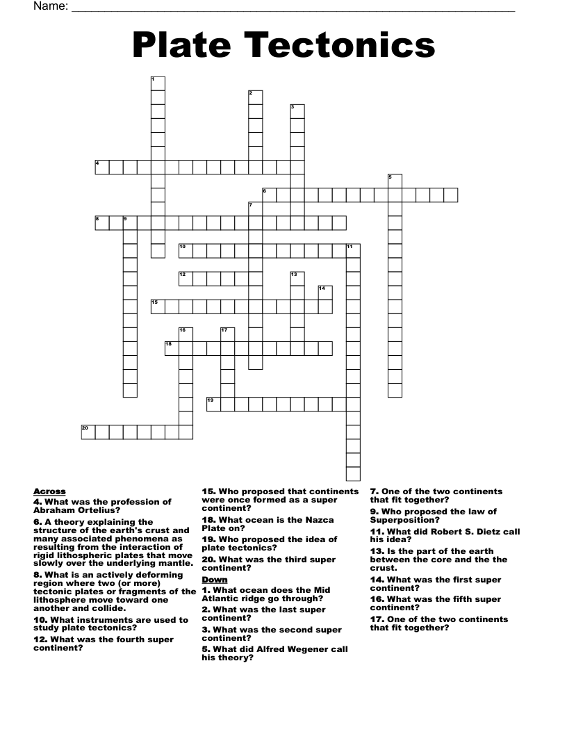 Plate Tectonics Crossword