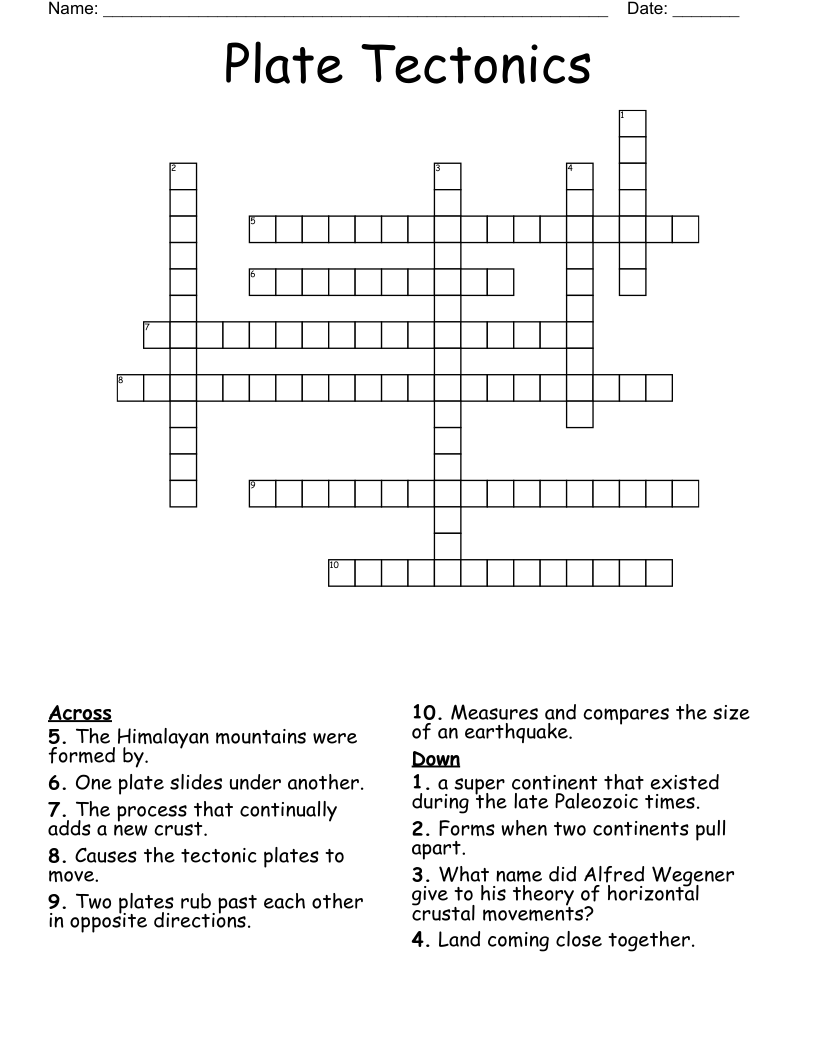 Plate Tectonics Crossword