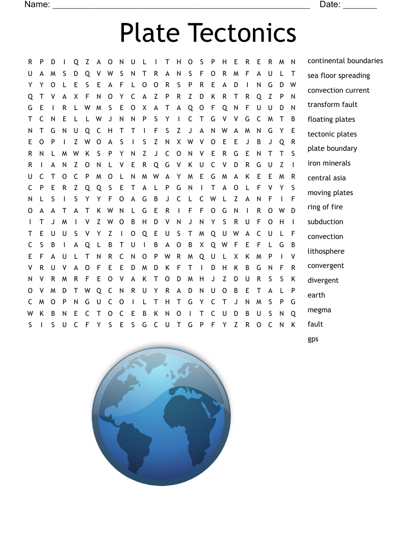 Plate Tectonics Word Search