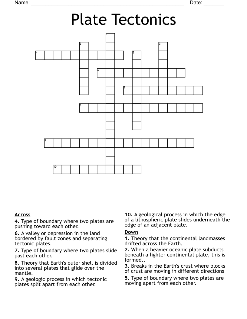 Plate Tectonics Crossword
