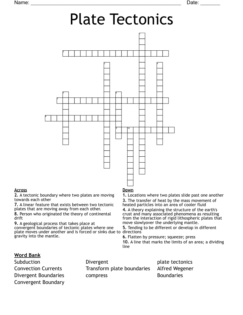 Plate Tectonics Crossword