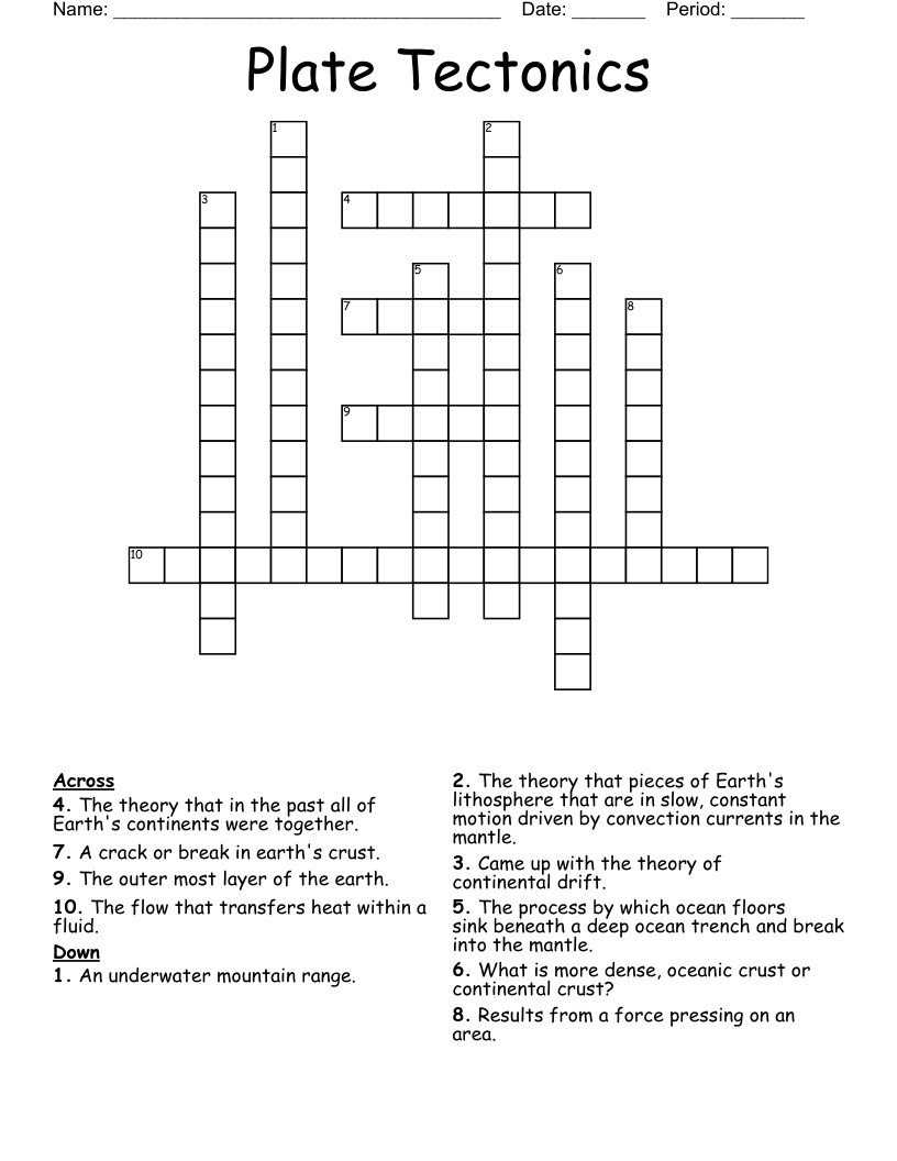Plate Tectonics Crossword