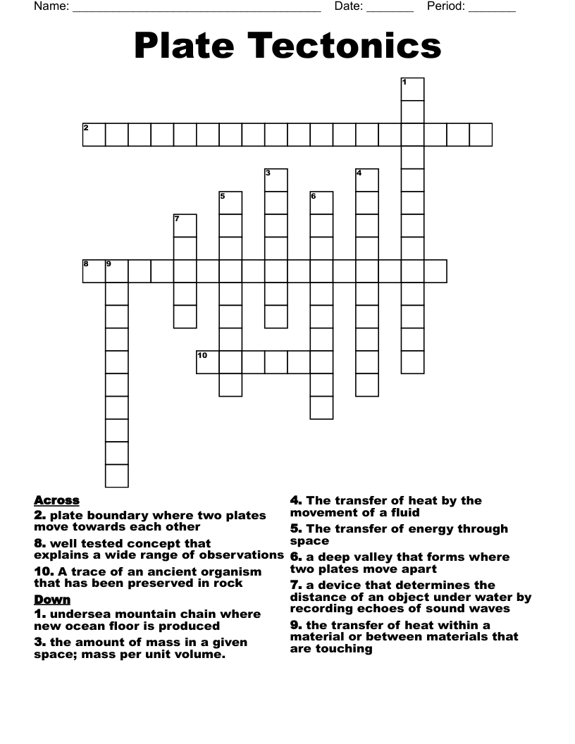 Plate Tectonics Crossword