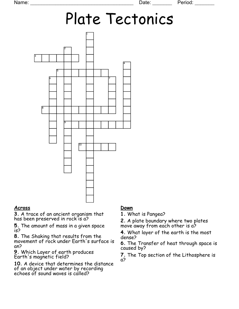 Plate Tectonics Crossword