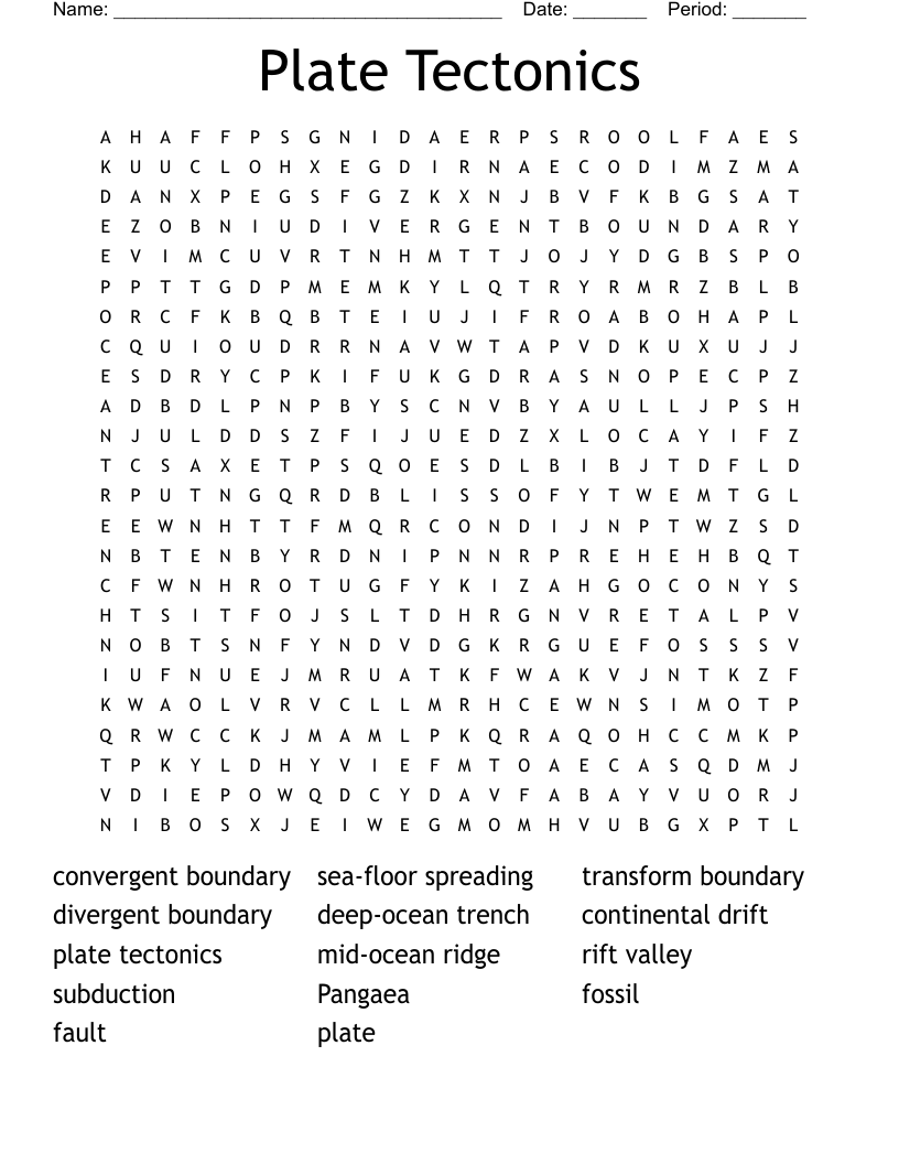 Plate Tectonics Word Search