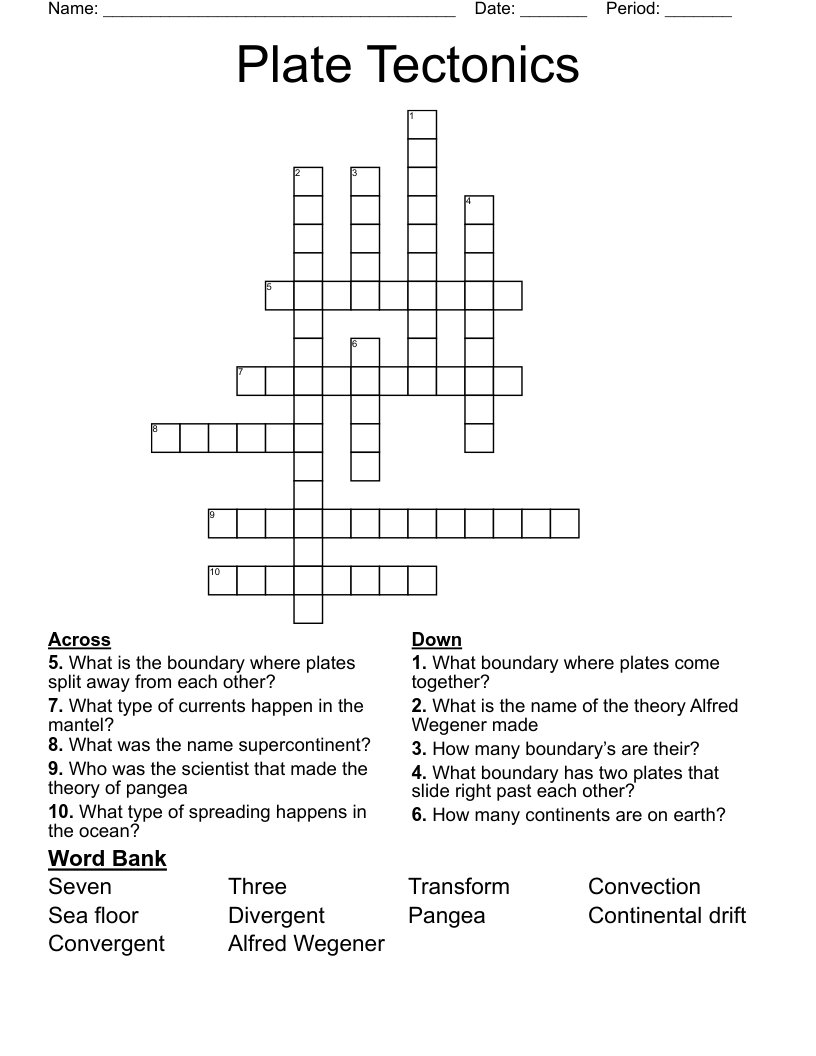 Plate Tectonics Crossword