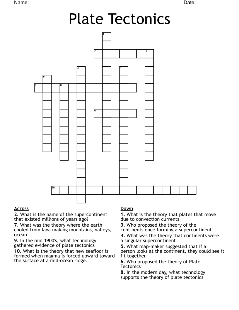 Plate Tectonics Crossword
