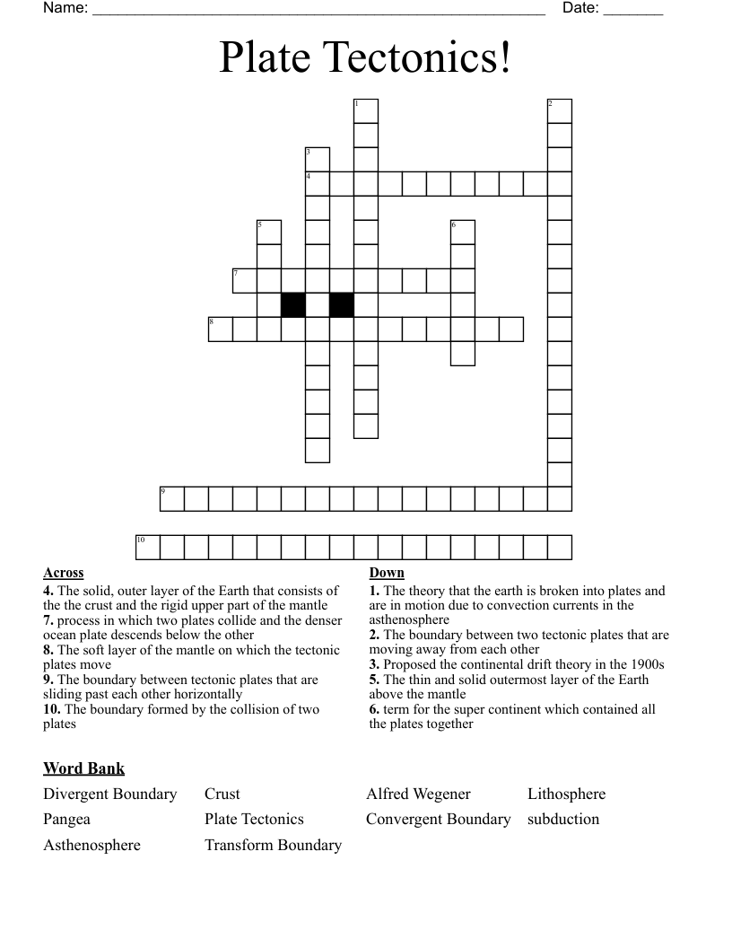 Plate Tectonics! Crossword