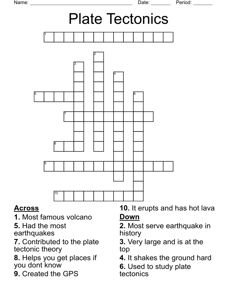 Plate Tectonics Crossword