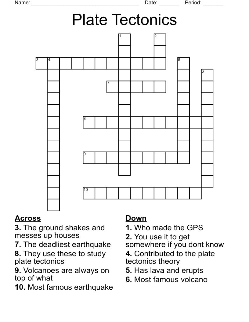 Plate Tectonics Crossword