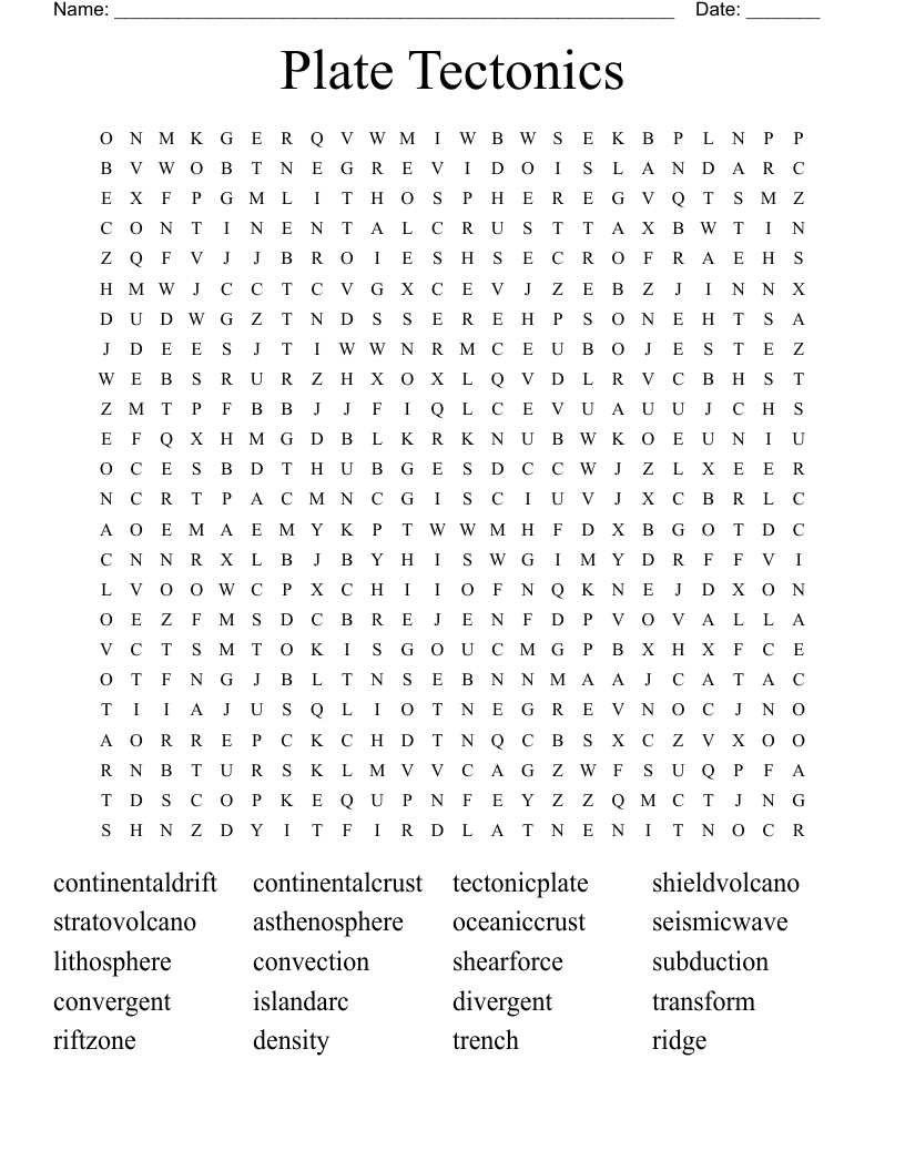 Plate Tectonics Word Search