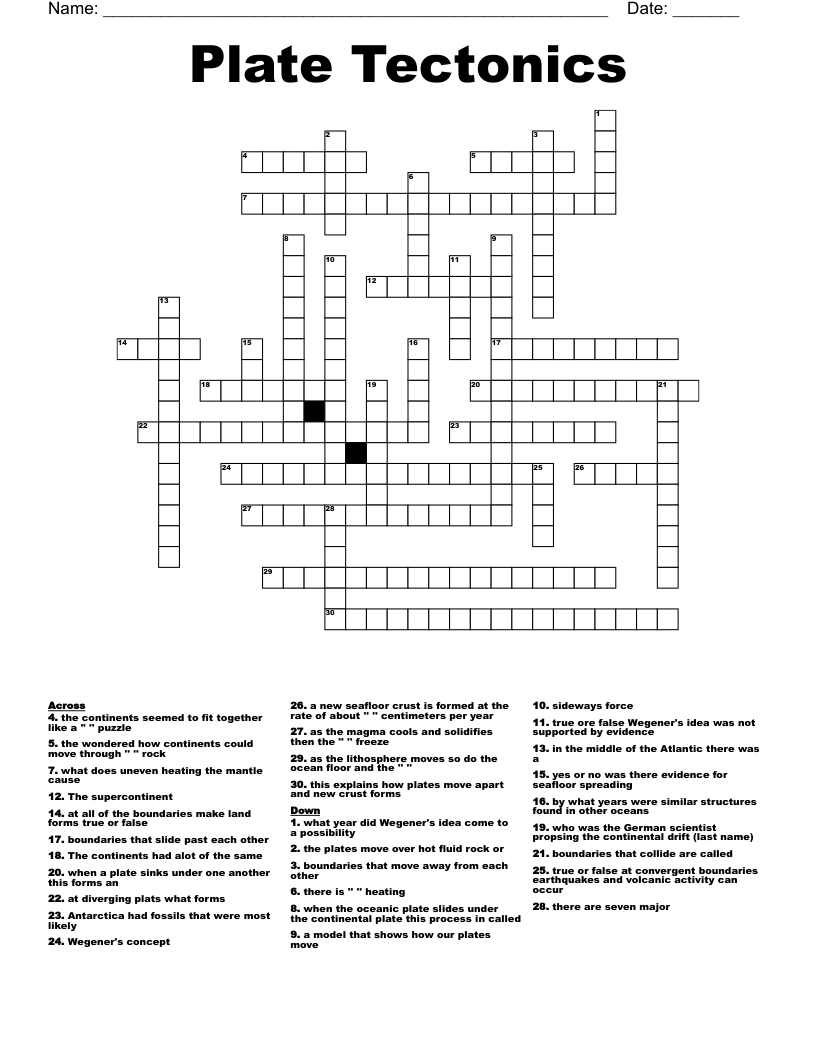 Plate Tectonics Crossword