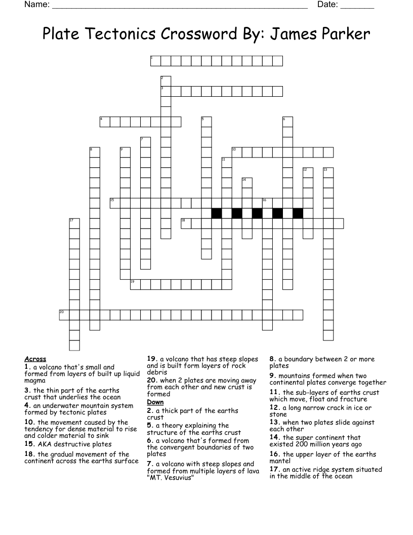 Plate Tectonics Crossword By: James Parker