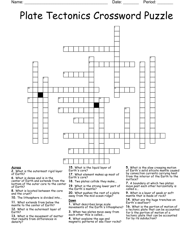 Plate Tectonics Crossword Puzzle