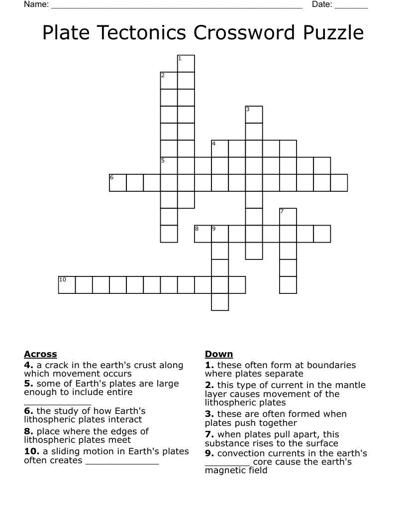 Plate Tectonics Crossword Puzzle