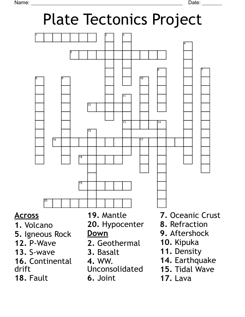 Plate Tectonics Project  Crossword