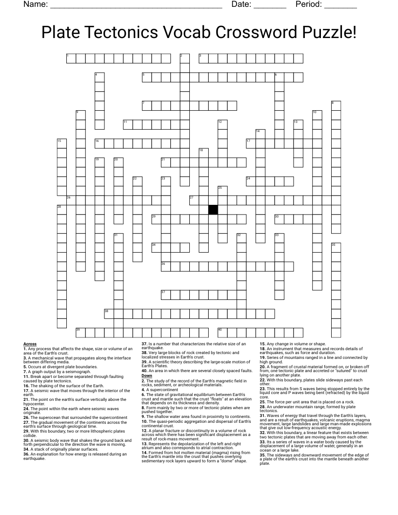 Plate Tectonics Vocab Crossword Puzzle!