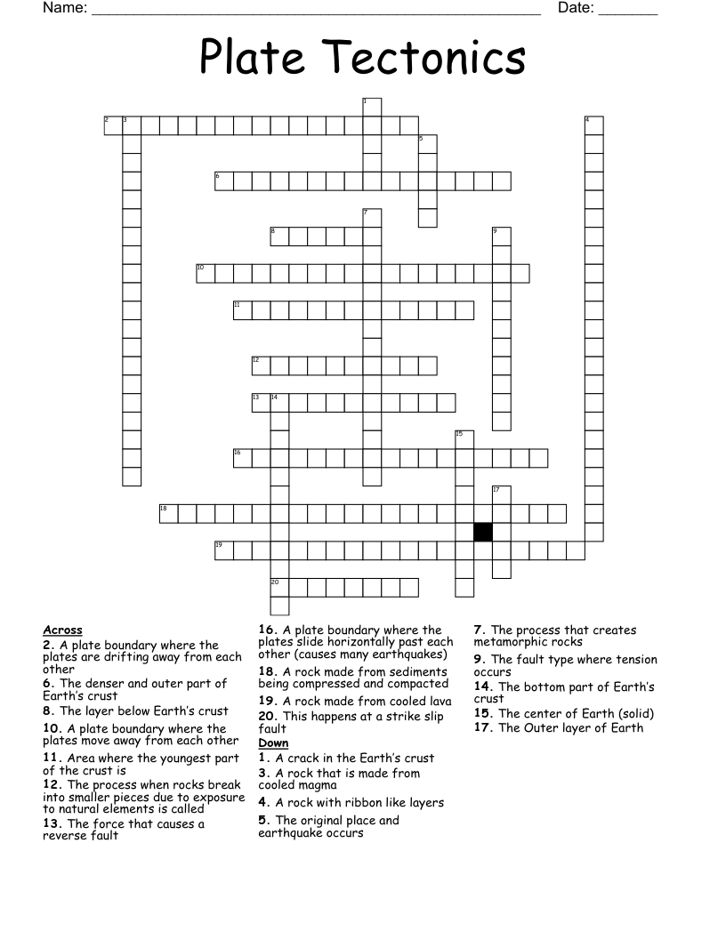 Plate Tectonics  Crossword