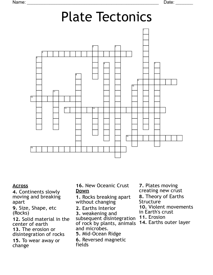 Plate Tectonics  Crossword
