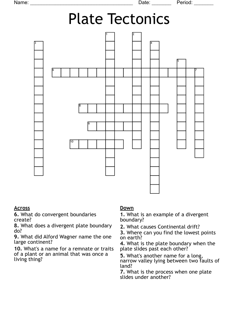 Plate Tectonics  Crossword