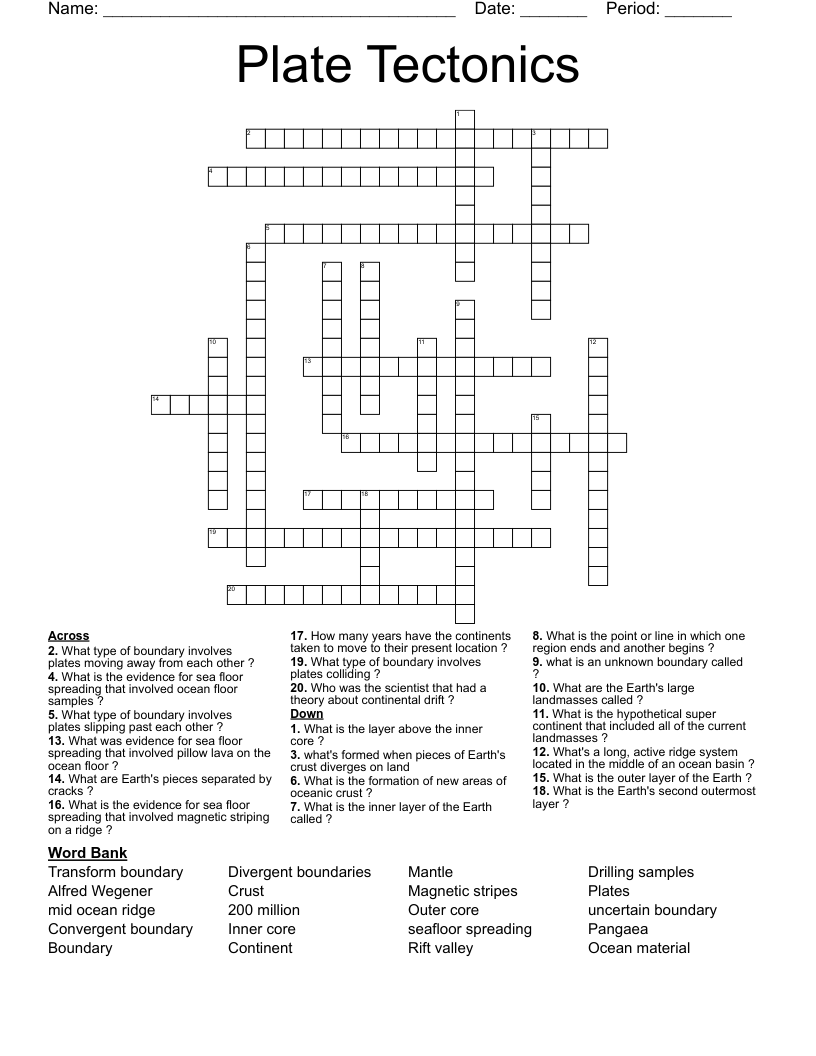 Plate Tectonics  Crossword