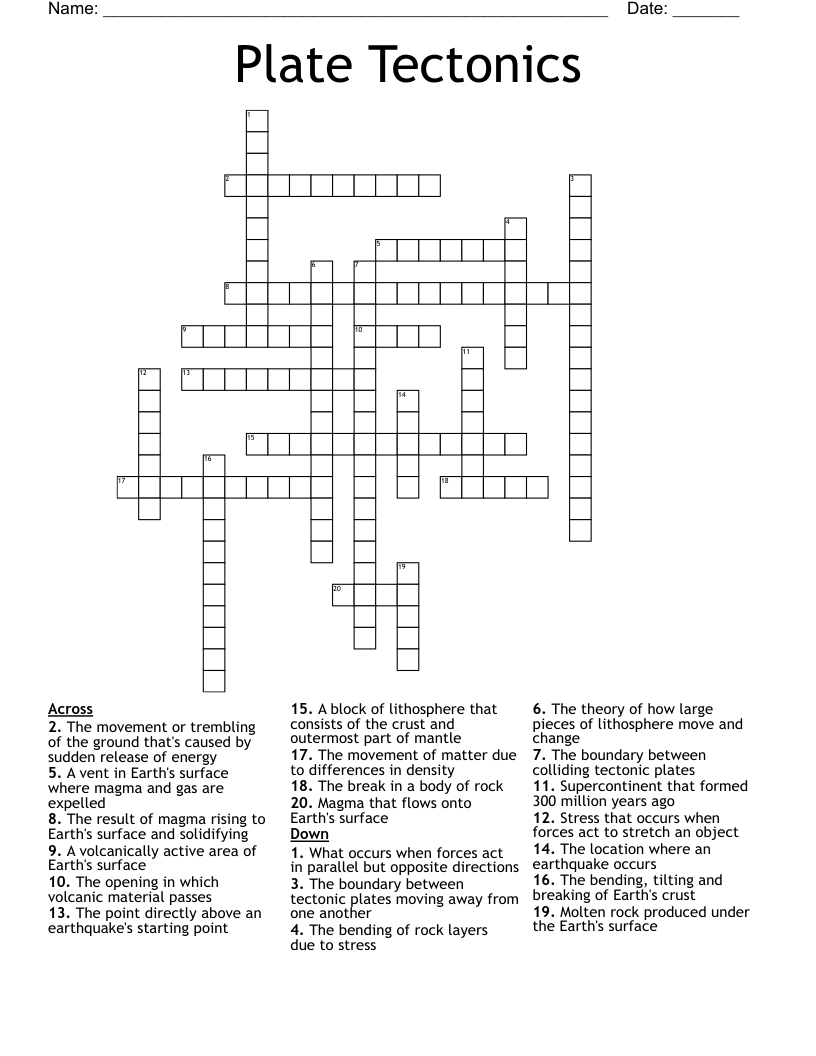 Plate Tectonics  Crossword