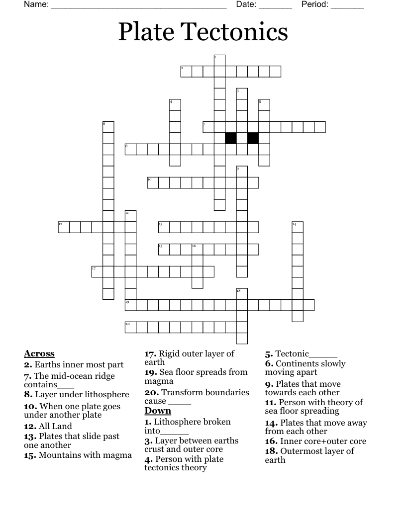 Plate Tectonics  Crossword