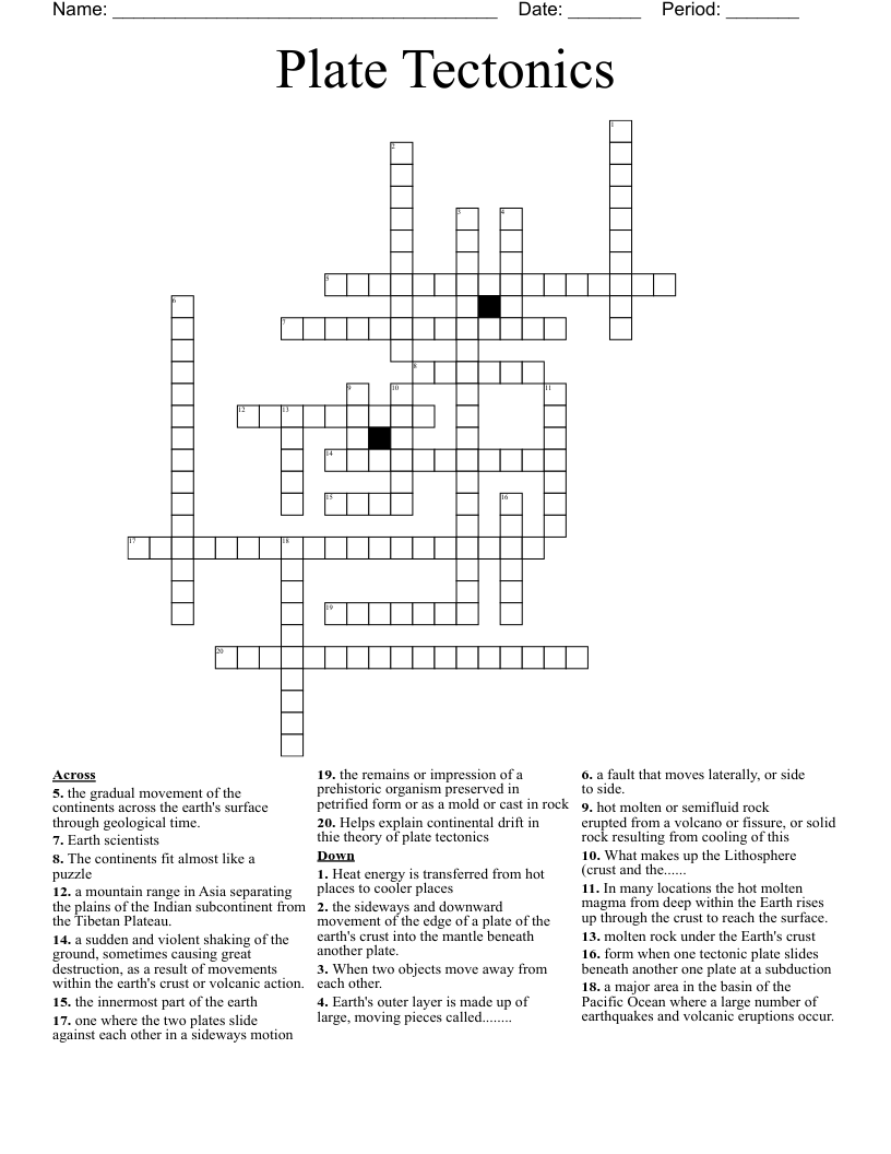 Plate Tectonics  Crossword