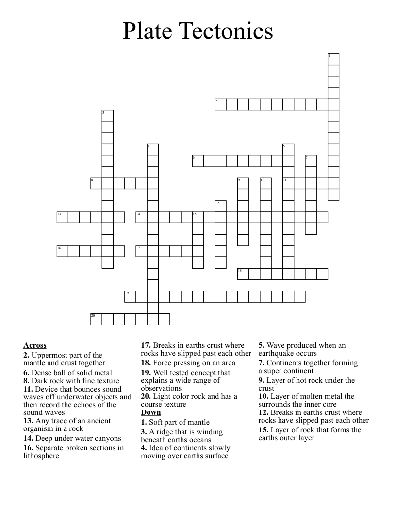 Plate Tectonics  Crossword