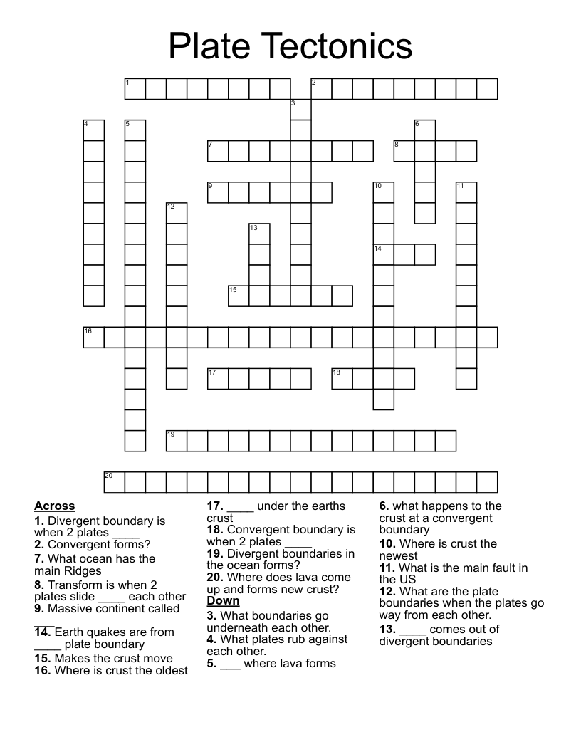 Plate Tectonics  Crossword
