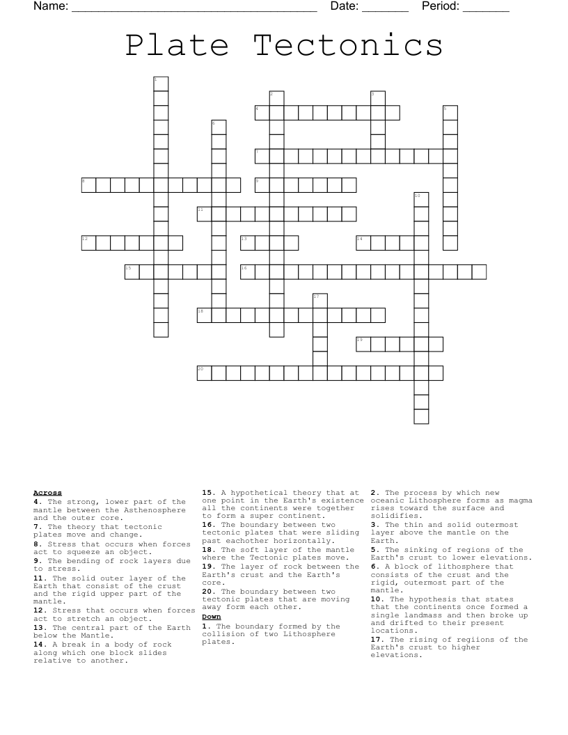 Plate Tectonics  Crossword