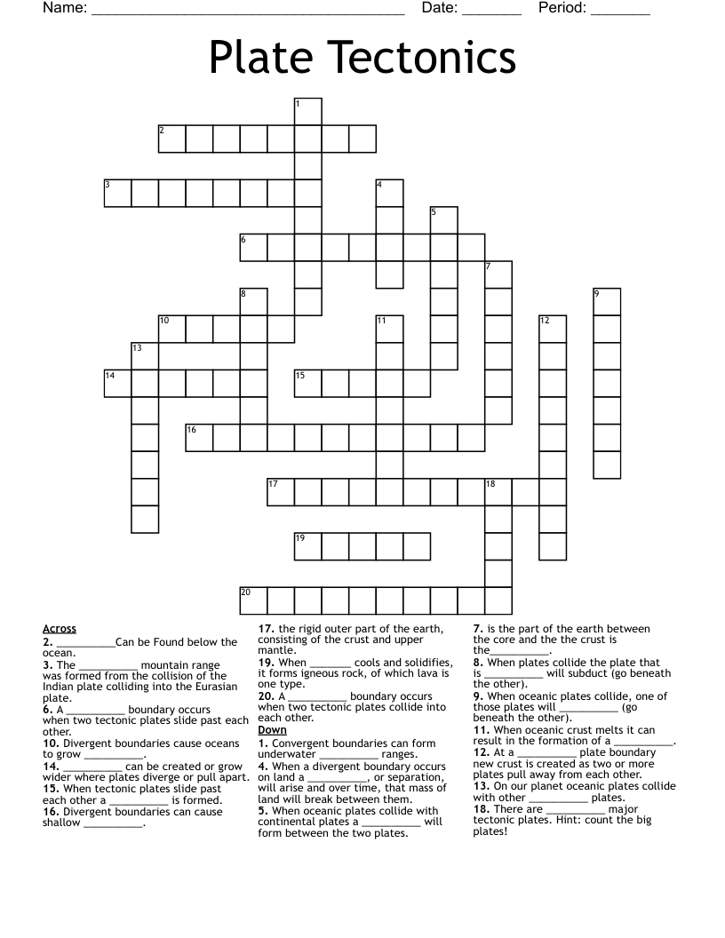 Plate Tectonics  Crossword