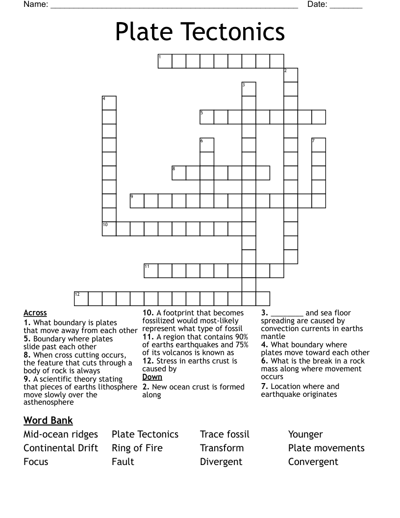Plate Tectonics  Crossword