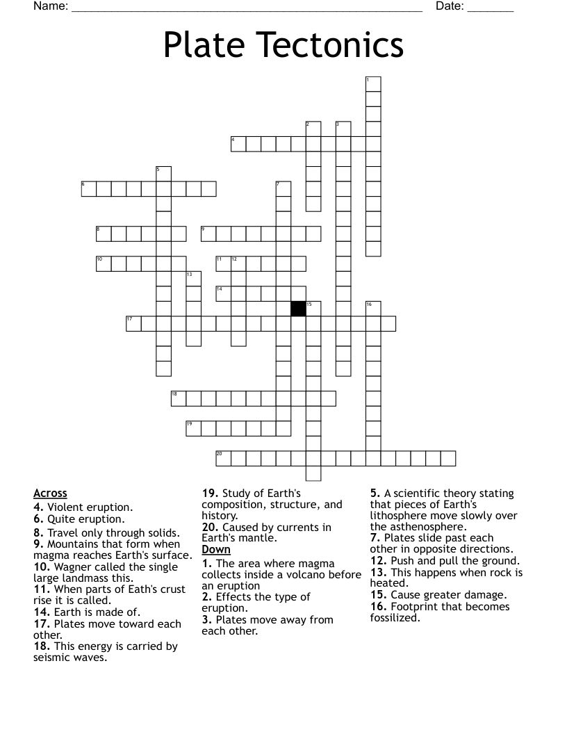 Plate Tectonics  Crossword