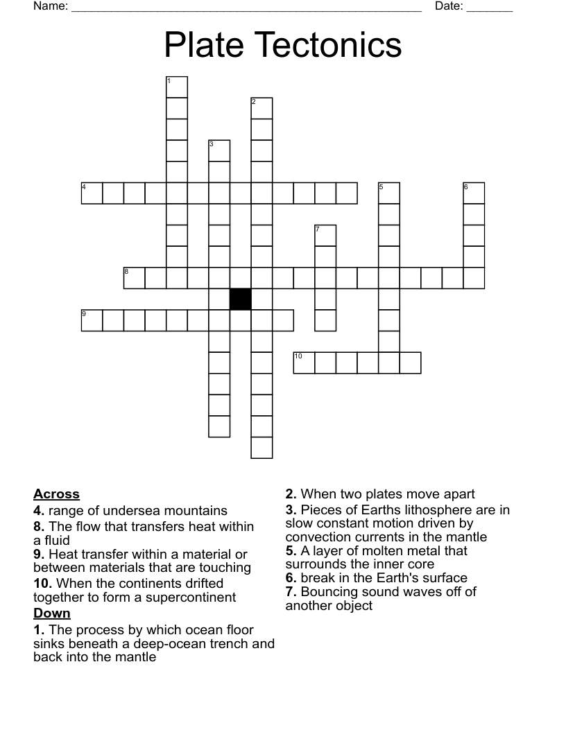 Plate Tectonics  Crossword