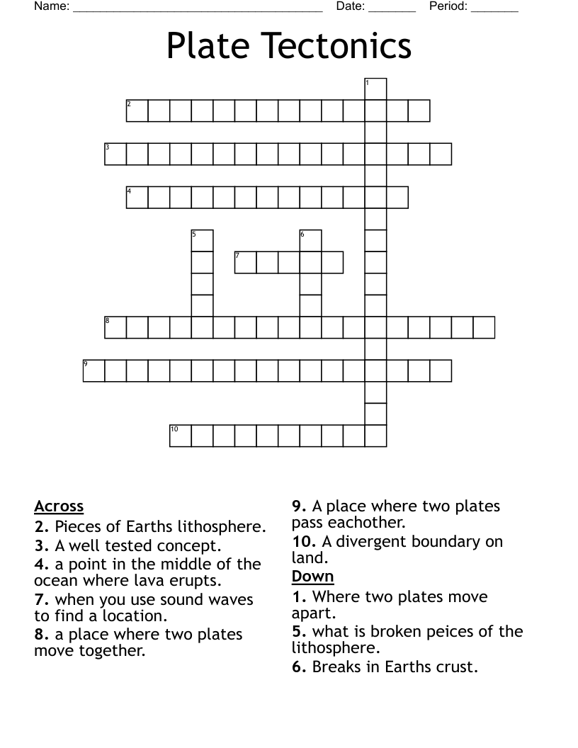 Plate Tectonics  Crossword