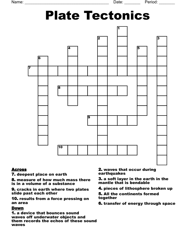 Plate Tectonics  Crossword