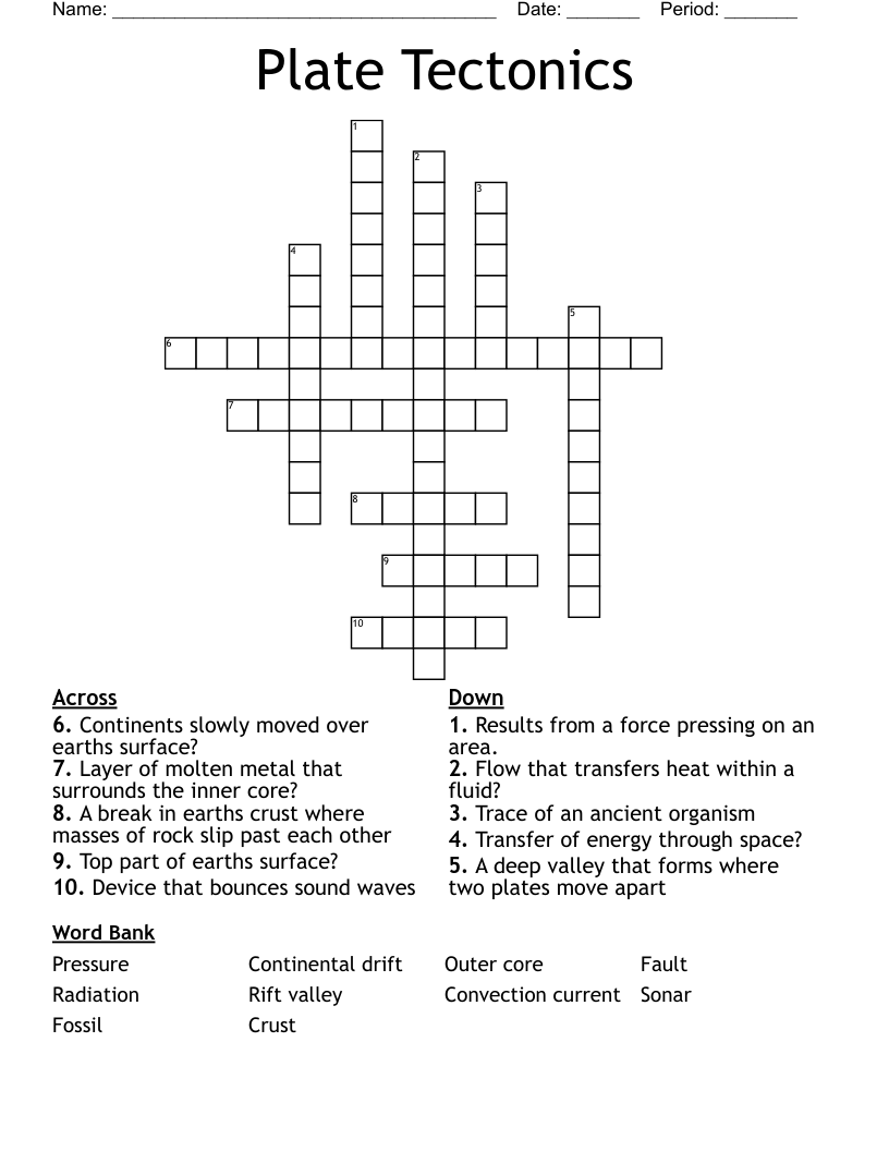 Plate Tectonics  Crossword