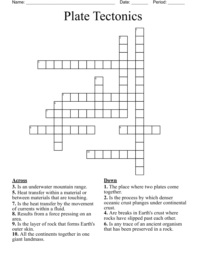 Plate Tectonics  Crossword