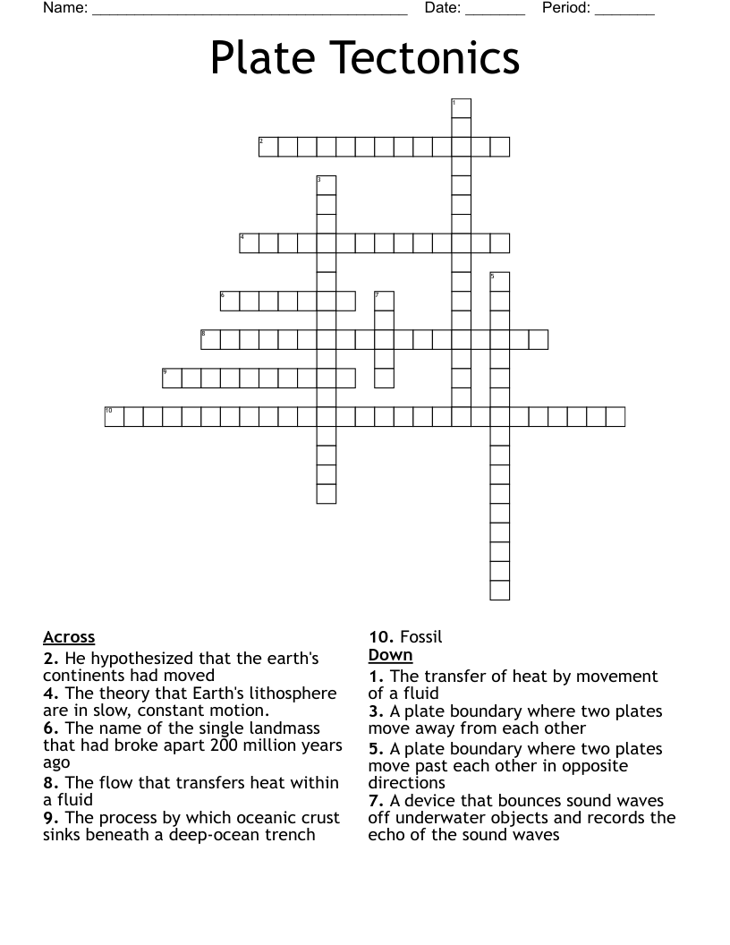 Plate Tectonics  Crossword