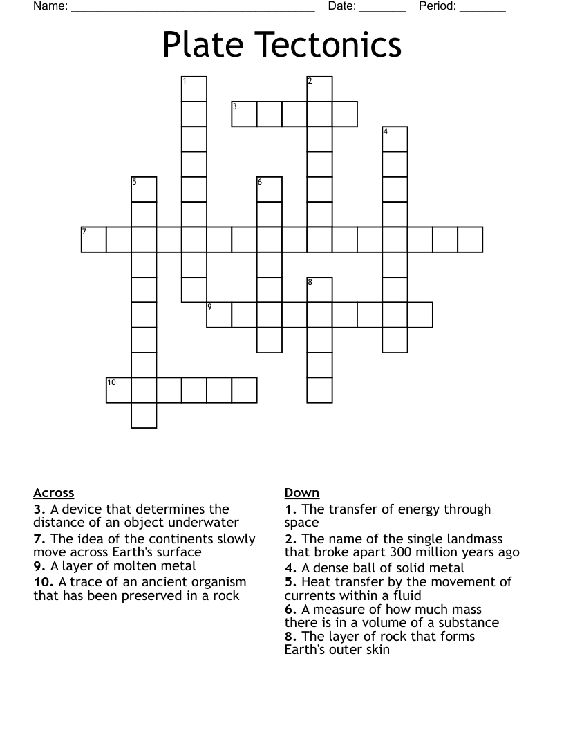 Plate Tectonics  Crossword