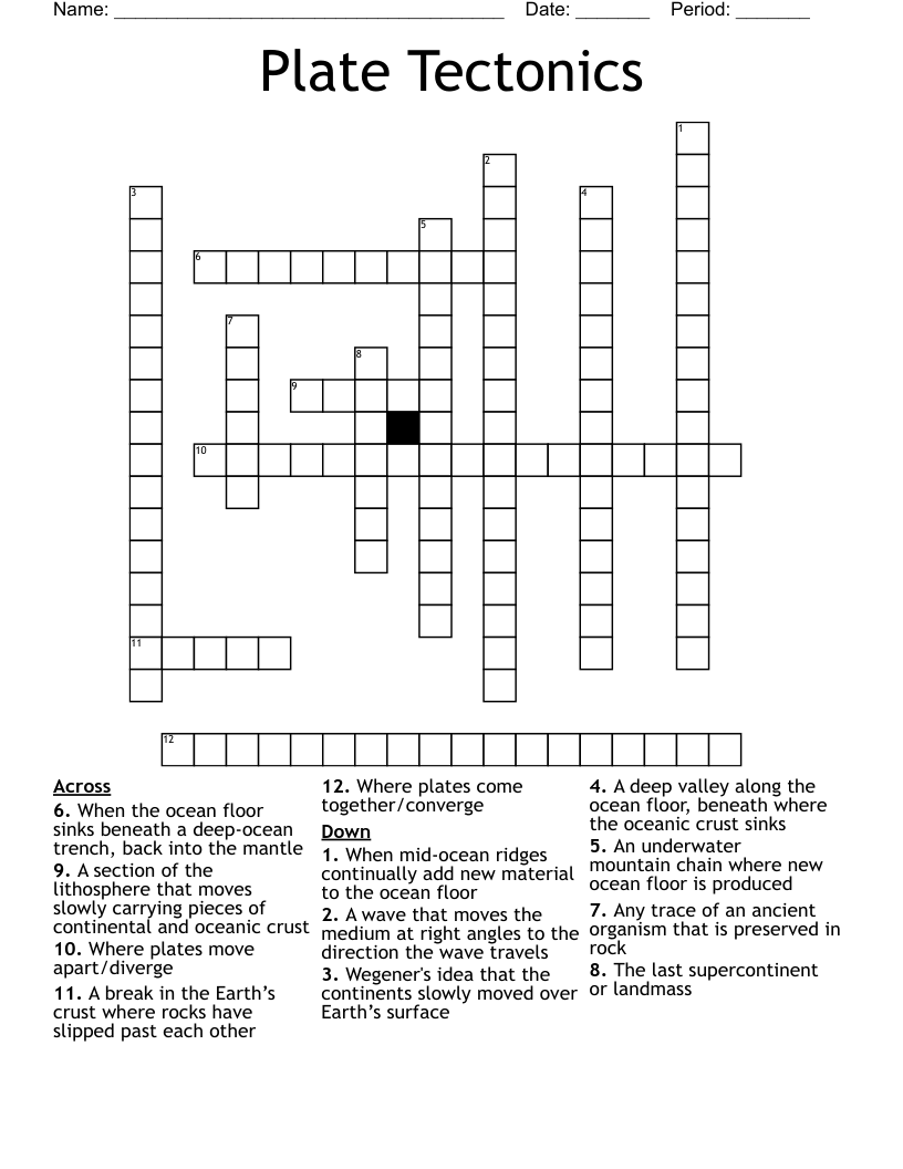 Plate Tectonics  Crossword
