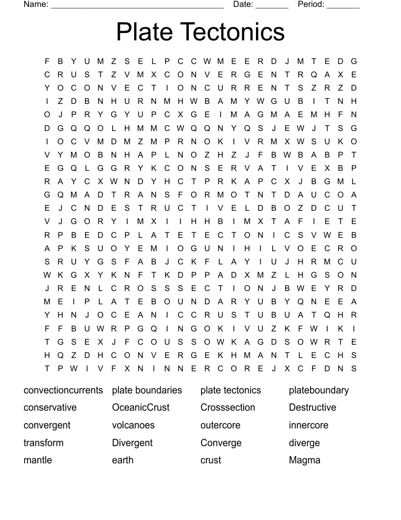 Plate Tectonics  Word Search