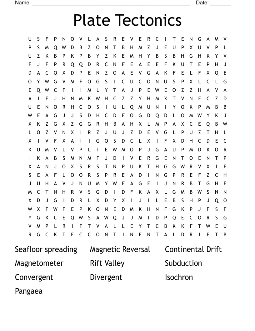 Plate Tectonics  Word Search