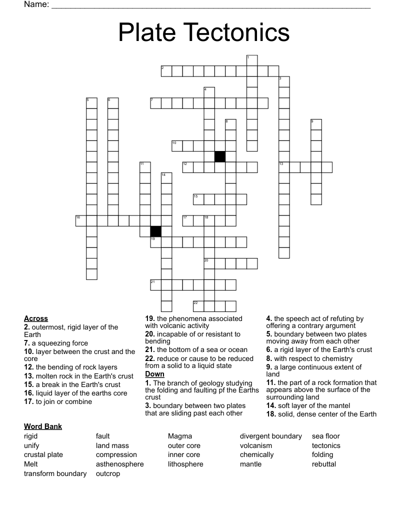 Plate Tectonics  Crossword