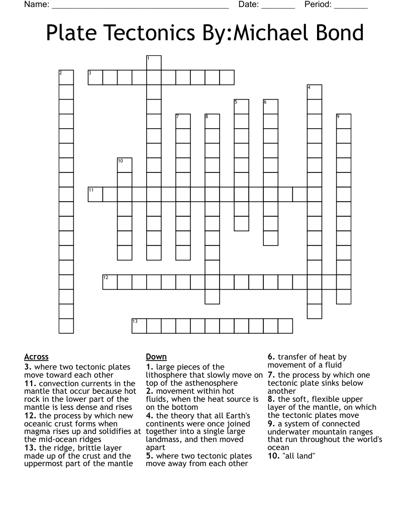 Plate Tectonics  By:Michael Bond Crossword
