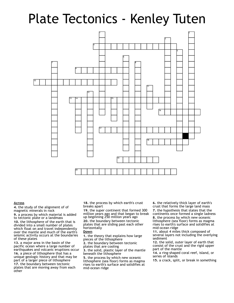 Plate Tectonics -   Kenley Tuten Crossword